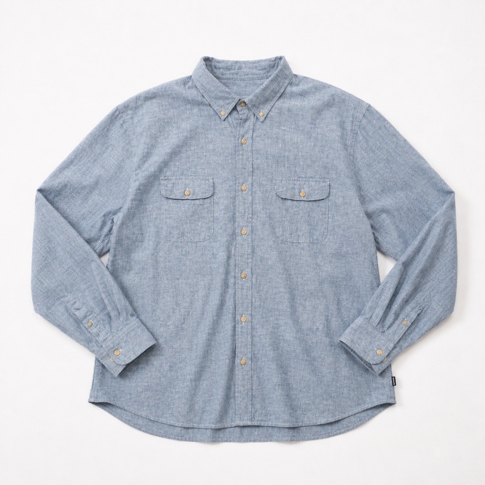 Crown & Ivy Mens XXL Blue Linen Cotton Blend Classic Fit Button Down Shirt - Picture 2 of 7